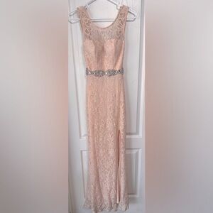 Jodi Kristopher Blush Lace Dress with Rhinestone Detail